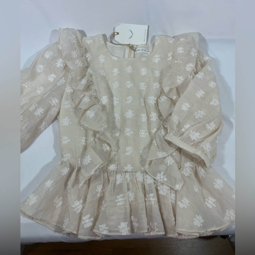 FREE THE ROSES FLORAL PRINT RUFFLE BLOUSE BOHO FREE SPIRITED AESTHETIC XS IVORY